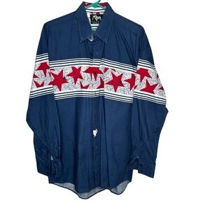 Men’s Vtg 90s Roper Western Wear Color Block USA Button Up Cowboy Shirt Sz L